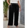 Plus Size Women Pants Elastic Waist Velvet Wide Leg Long Trousers - 3 of 4