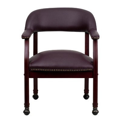 Elegant Burgundy LeatherSoft Conference Chair with Brass Accents