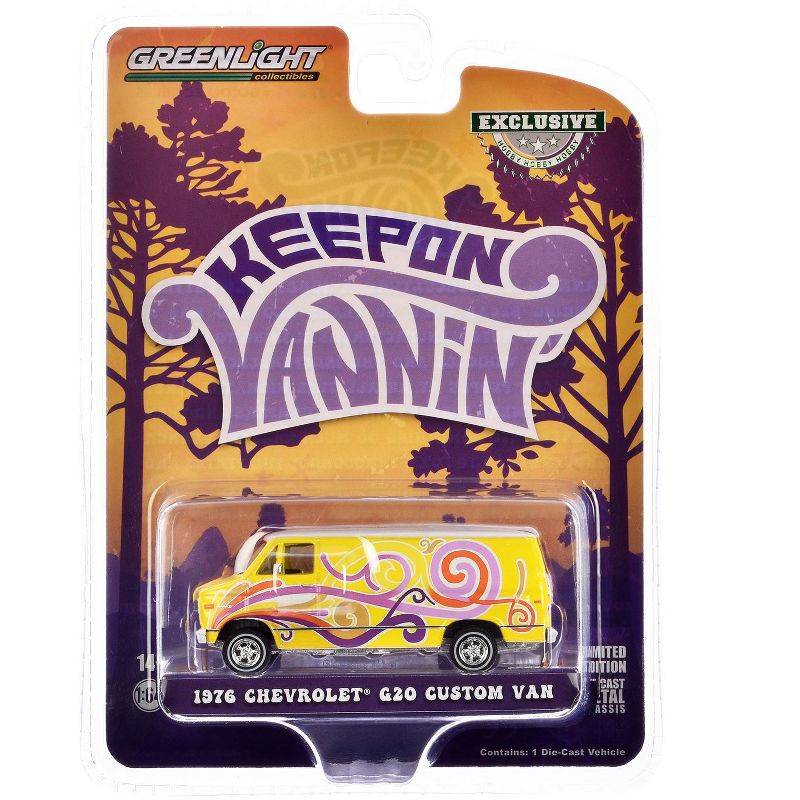 1976 Chevrolet G20 Custom Van Yellow with Graphics "Keep On Vannin'" "Hobby Exclusive" 1/64 Diecast Model Car by Greenlight, 3 of 4