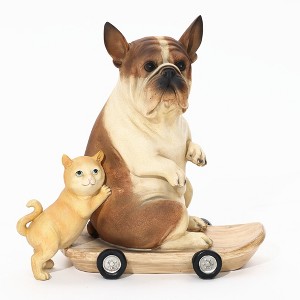 LuxenHome 16.3" LuxenHome Kitten and Dog with Skateboard Sculpture Resin Statue, Indoor and Outdoor Brown - 1 of 4