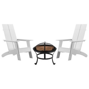 Merrick Lane Outdoor Set with Modern Adirondack Rocking Chairs & Wood Burning Fire Pit, Poker & Spark Screen - 1 of 4