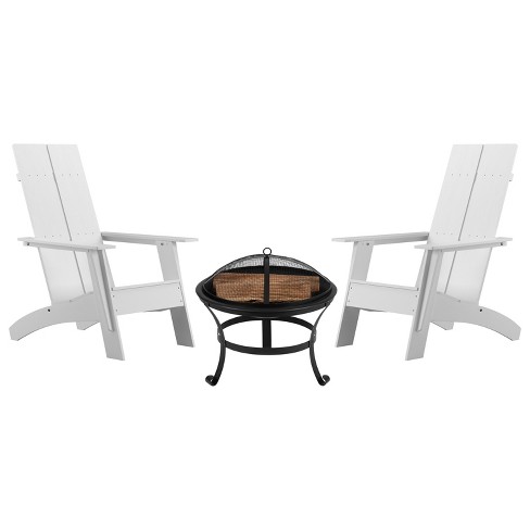 Emma and Oliver Set of 2 Modern All-Weather Poly Resin Adirondack Rocking Chairs with a Wood Burning Fire Pit for Outdoor Use - image 1 of 4