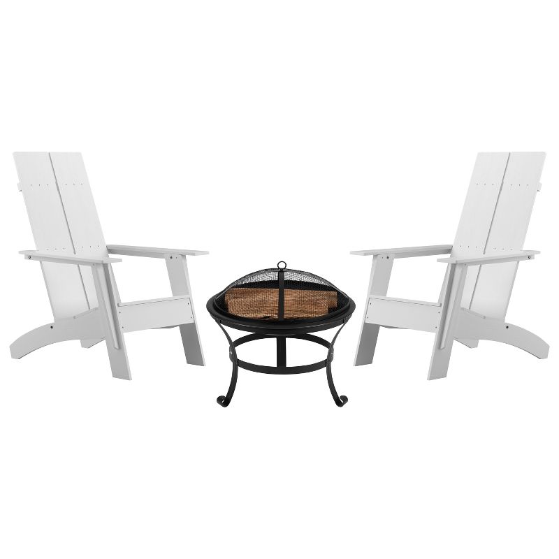 Emma and Oliver Set of 2 Modern All-Weather Poly Resin Adirondack Rocking Chairs with a Wood Burning Fire Pit for Outdoor Use, 1 of 14