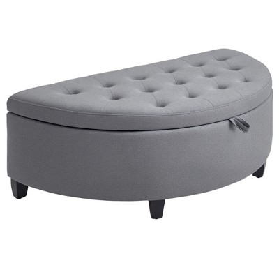 Half Moon Storage Ottoman, Upholstered Button Tufted Storage Bench with Lift Lid and Wood Legs, for Living Room, Entryway