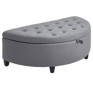 Half Moon Storage Ottoman, Upholstered Button Tufted Storage Bench with Lift Lid and Wood Legs, for Living Room, Entryway - 1 of 4