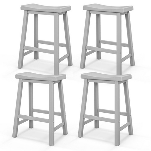 Costway Set Of 4 Nailhead Saddle Bar Stools 24'' Height W/ Fabric Seat &  Wood Legs Beige\gray : Target