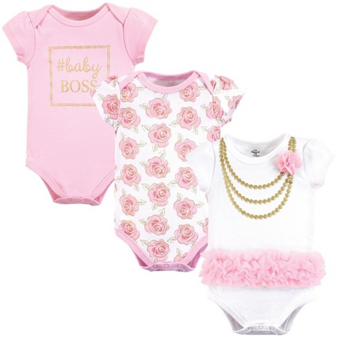 Little Treasure Baby Girl Cotton Bodysuits 3pk, Gold Roses, 6-9 Months ...