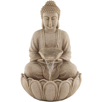 John Timberland Buddha Zen Outdoor Water Fountain with Light LED 22" High Sandstone Meditation Decor for Garden Patio Yard Home