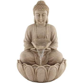 John Timberland Sitting Buddha Zen Outdoor Water Fountain with LED Light 22" for Yard Garden Patio Home Deck Porch Exterior Balcony Meditation