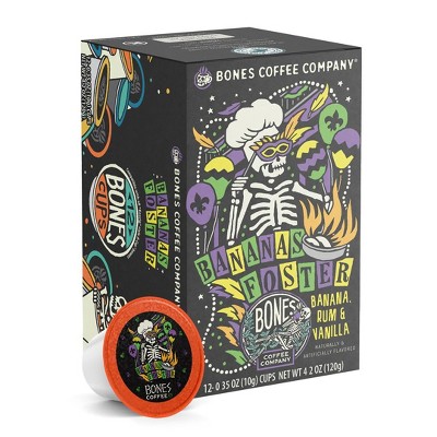 Bones Coffee Bananas Foster Banana Rum & Vanilla Flavor 12ct Single-Serve Bones Cups Coffee Pods Compatible with Keurig Coffee Maker