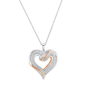 GILDED 1/2 CTTW Natural Diamond Open Heart Pendant in Sterling Silver Two-Tone, 18" Chain - 1 of 4