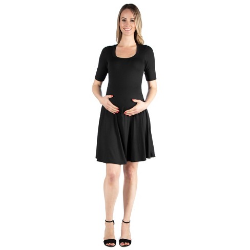 24seven Comfort Apparel Long Sleeve Fit and Flare Maternity Midi Dress