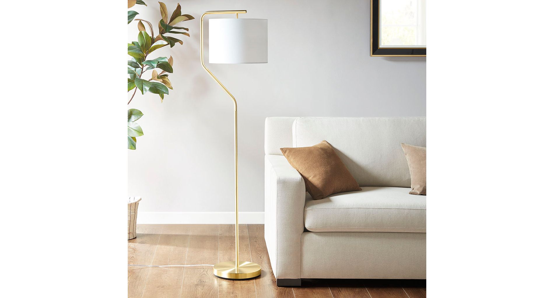 60 inch Angular Arched Metal Floor Lamp with 13.5 inch Drum Shade for Living Room, 1 Type A 9W LED Bulb Included