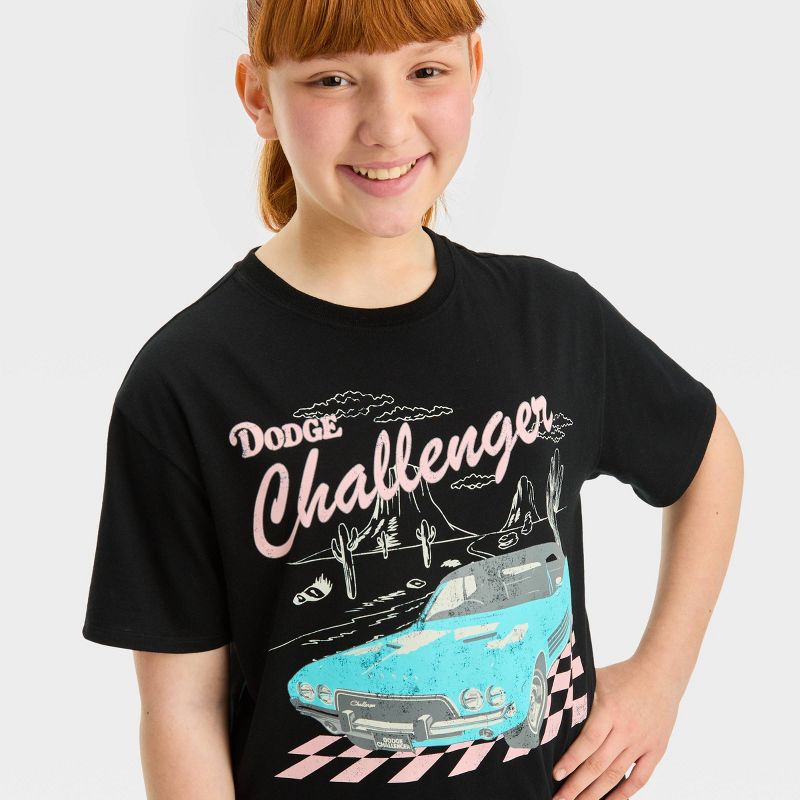 Girls' Short Sleeve Oversized Dodge Challenger Graphic T-Shirt - art class™ Black, 3 of 5