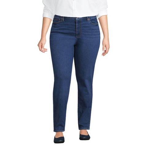 Lands' End Women's Plus Size Recover Mid Rise Boyfriend Blue Jeans - 26 ...