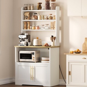 Farmhouse Bakers Rack with Power Outlets and Storage - 1 of 4
