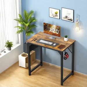 Sevobal Desks Game Computer Desk With Metal Frame And Wooden Tabletop, Home Office Modern Simple Style PC Table, Brown, 40"*19.7"*29.8" - 1 of 4