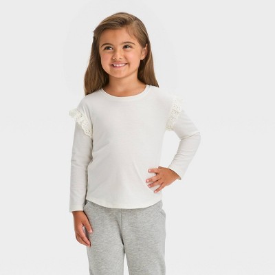 Toddler Girls' Eyelet Long Sleeve T-shirt - Cat & Jack™ Soft Pink