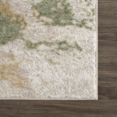 Green and Cream Abstract Polypropylene Area Rug 6'7" x 9'