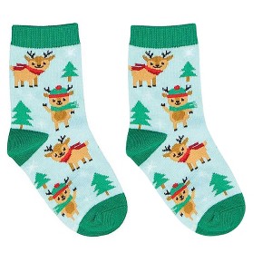 Socksmith 9.0 Inch Reindeer Games Antlers Christmas Tree Snowflakes Crew Socks - 1 of 3