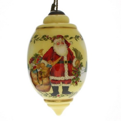 NeQwa 7" "Holly Santa" Hand-Painted Blown Glass Christmas Ornament - Yellow/Red