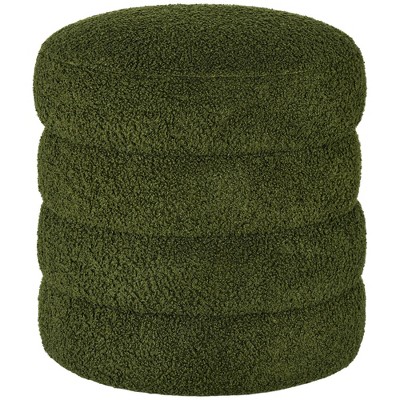 HOMCOM Modern Round Ottoman, Teddy Fleece Upholstered Foot Stool for Living Room, Bedroom, Green