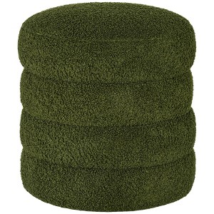 HOMCOM Modern Round Ottoman, Teddy Fleece Upholstered Foot Stool for Living Room, Bedroom, Green - 1 of 4