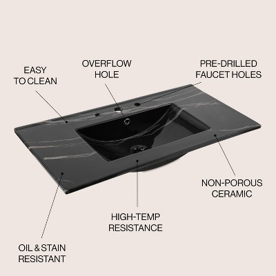 Ancillary 36" Black Marble Ceramic Rectangular Single Sink Vanity Top