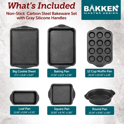 6-Piece Nonstick Gray Marble Carbon Steel Bakeware Set with Silicone Handles