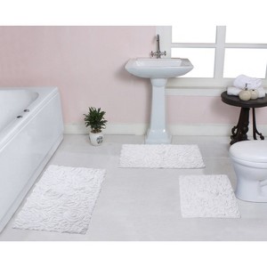 Bell Flower Collection Tufted Bath Rugs, Extra Soft and Absorbent, Non-Slip Bath Mats, Machine Washable Bath Mats, and Tub, 3 Piece Set, White - 1 of 4