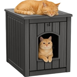 NAYSAYE Dog House Cat House Indoor Outdoor Enclosed Resistant Resin Pet Shelter for Patio Porch, Living Room Feral Cat Dog, Black, - 1 of 4