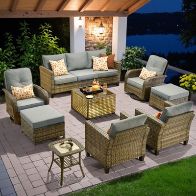 XIZZI Patio Furniture Sets Designed for Outdoor Relaxation, Comfy 3.5-Inch Cushions & 360° Swivel Action for Extra Comfort, 9 Pcs/Set, Dark Gray