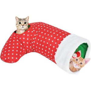 Cat Tunnel Christmas Sock with Bell Balls, Upgraded 2 Way Cat Tunnel Interactive Toy, Pet Xmas Stocking with - 1 of 4