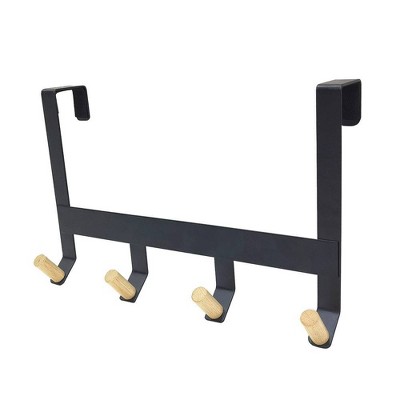 Mixed Material Over The Door 4 Hooks Rail Light Wood On Matte Black ...