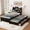 Twin Size Wooden Platform Bed with Trundle, Storage Headboard and Drawers - 2 of 4