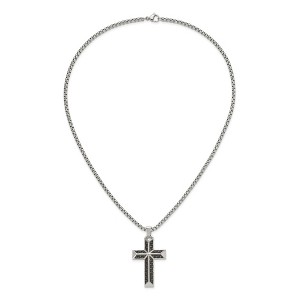 Chisel Stainless Steel with Black Carbon Fiber Inlay Cross Pendant on a 22" Box Chain Necklace - 1 of 4