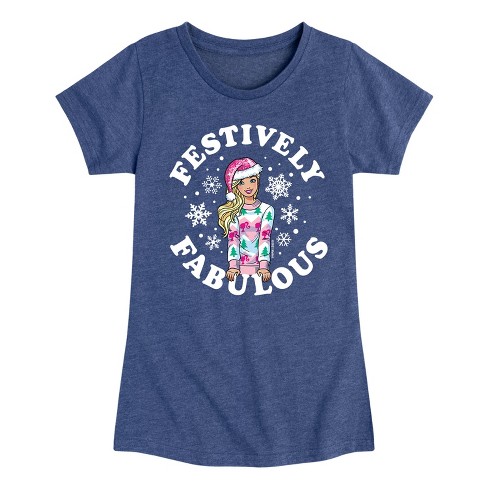 Girls Barbie Christmas Festively Fabulous Fitted Short Sleeve Graphic T shirt Heather Navy Small Target