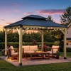 Aoodor 10 x 12 ft Wooden Frame Gazebo with 2-Tier Galvanized Metal Hardtop Roof, Outdoor Patio Gazebo with Charging Socket - 2 of 4
