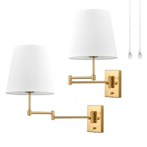 Claxy Brass Swing Arm Wall Sconces Plug in or Hardwired Wall Lights-2 Pack - 1 of 4
