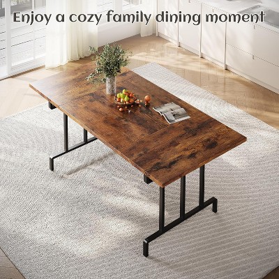70.87'' Rustic Brown Reclaimed Wood Dining Table with Black Iron Legs