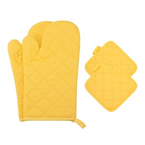 REGALWOVEN Cotton Heat Resistant Oven Mitts 2 Pcs with Pot Holders 2 Pcs 13.8x4.7inch - 1 of 4