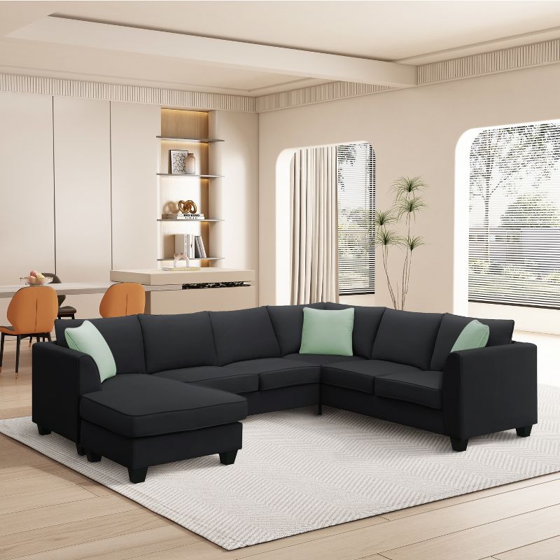 Modular Sectional Sofa 7 Seats with Ottoman L Shape Fabric Sofa Corner Couch Set with 3 Pillows RE-ModernLuxe, 1 of 13