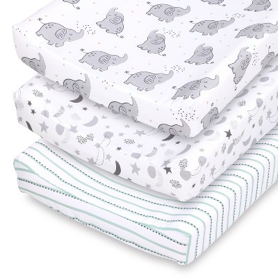 The Peanutshell Celestial Elephant Changing Pad Covers for Boys or Girls, Unisex, 3-Pack