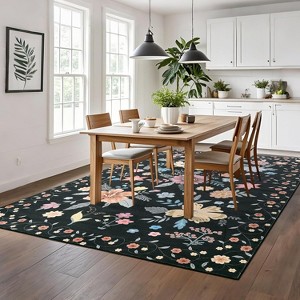 Area Rug Floral Rugs, Large Area Rug Machine Washable Ultra-Thin Flower Carpet Non Slip Low Pile Carpet Rug for Living Room Bedroom - 1 of 4