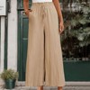 Coolmee Women's Wide Leg Pants Drawstring High Waist Loose Casual Trousers Business Work Casual Pants with Pockets L Apricot - 2 of 4