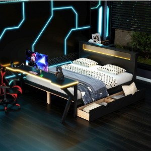 Whisen Twin Wooden Gaming Platform Bed & Bed Frame with Headboard, Desk and Two Storage Drawers - 1 of 4