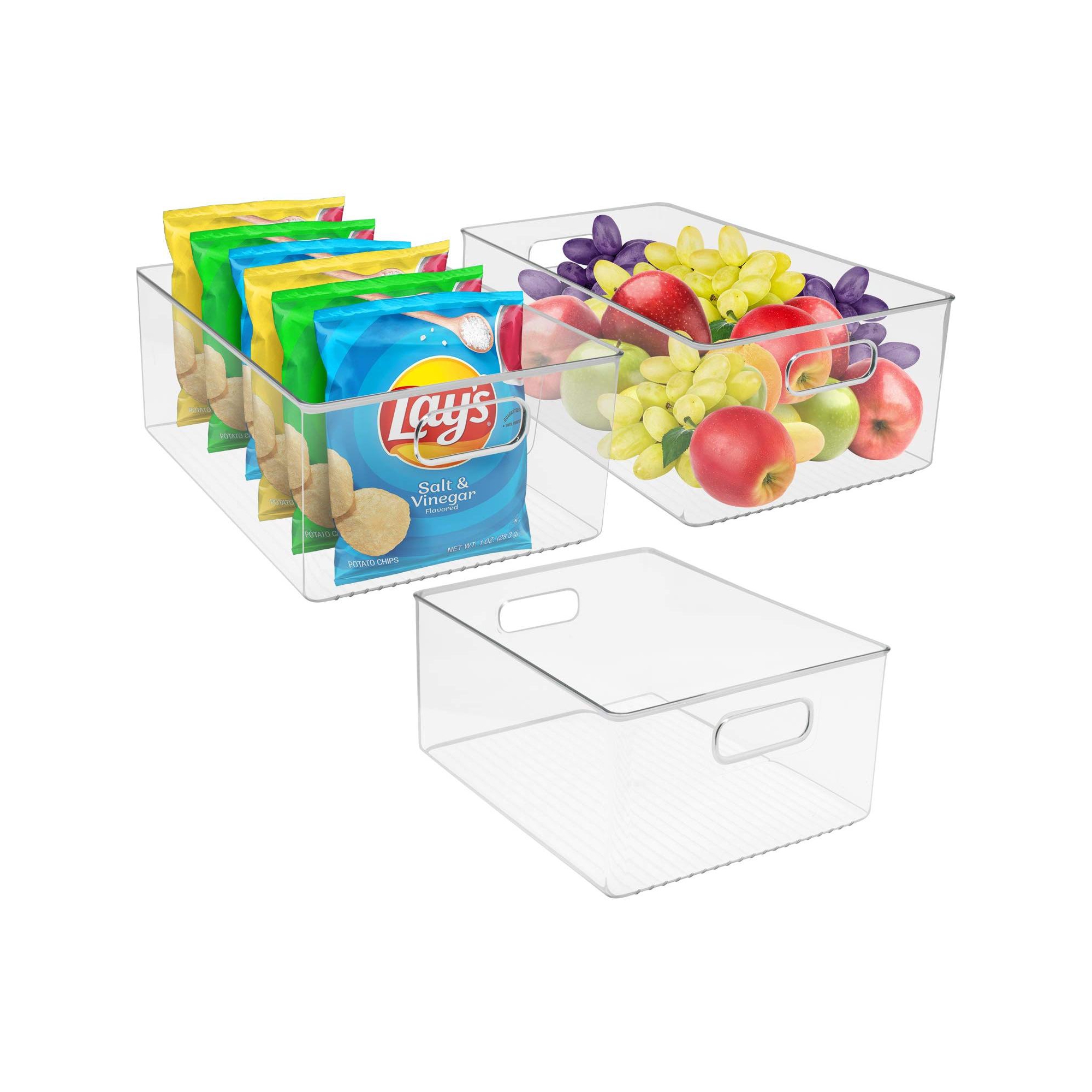 Sorbus 3 Pack Large Clear Plastic Container Bins - Great for Organizing the Kitchen, Fridge, Pantry and More