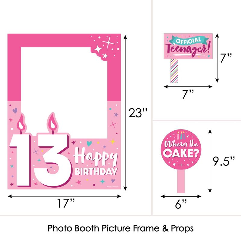 Big Dot of Happiness Girl 13th Birthday - Official Teenager Birthday Party Selfie Photo Booth Picture Frame and Props - Printed on Sturdy Material, 4 of 7