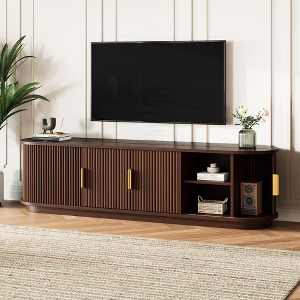 Sapphtopaz Modern TV Stand for TVs Up to 75" Fluted Entertainment Center with Sliding Tambour Door & Golden Handle TV Stands for Living Room - 1 of 4