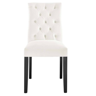 White Velvet Upholstered Dining Chairs with Wood Legs - Set of 2